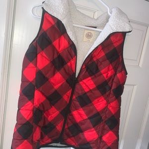 Buffalo plaid vest with fur